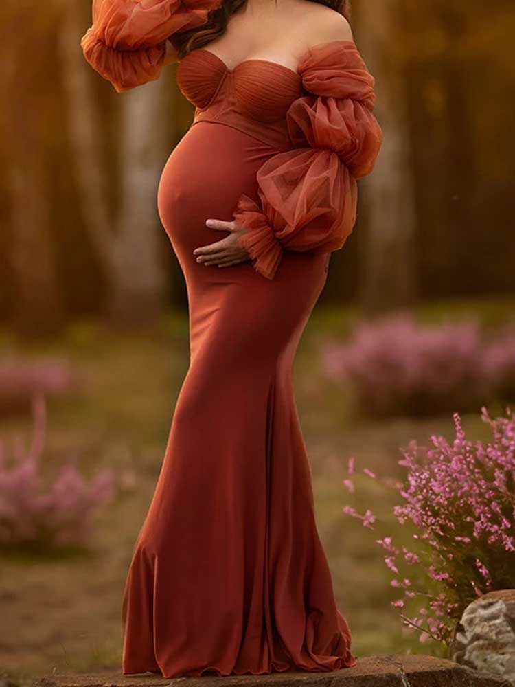 Orange Maternity Dress Stretch Mermaid Evening Dress