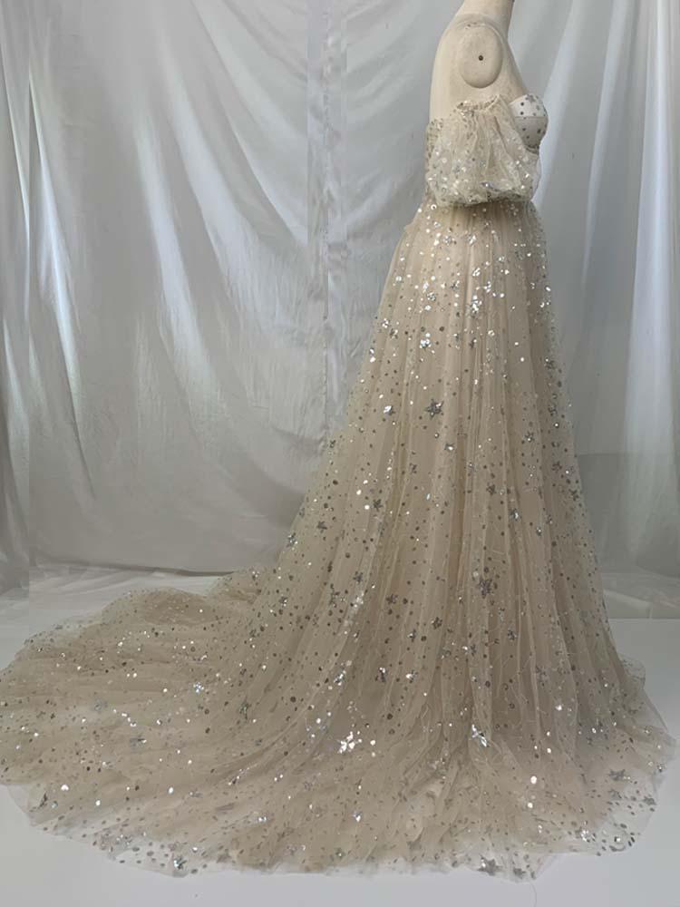 Sequined dress star embroidery sparkling wedding dress