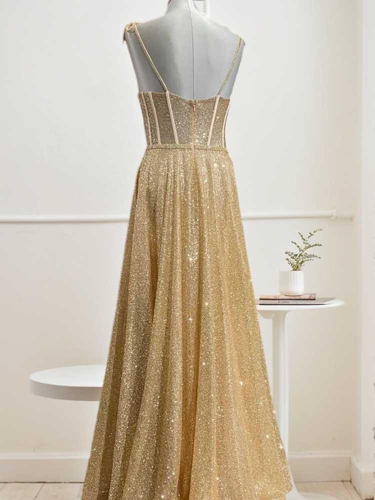 gold dress split maxi skirt  cocktail party dress