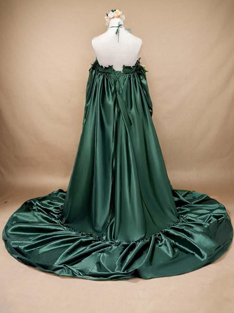 green satin maternity dress Long sleeve off-shoulder gown for photography