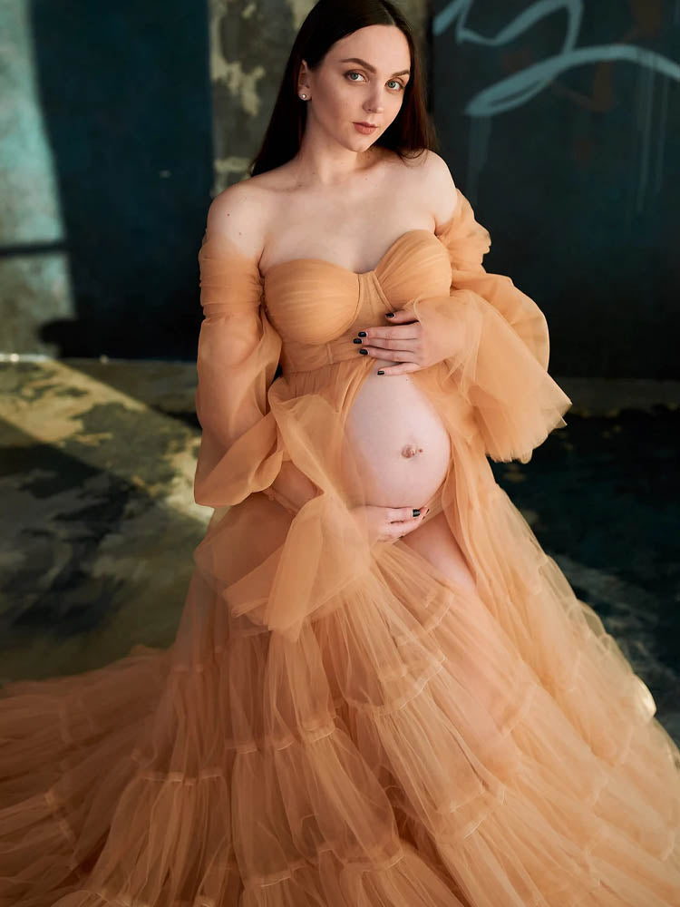 Champagne Maternity Dress Suitable For Baby Shower Evening Dress Photography Props