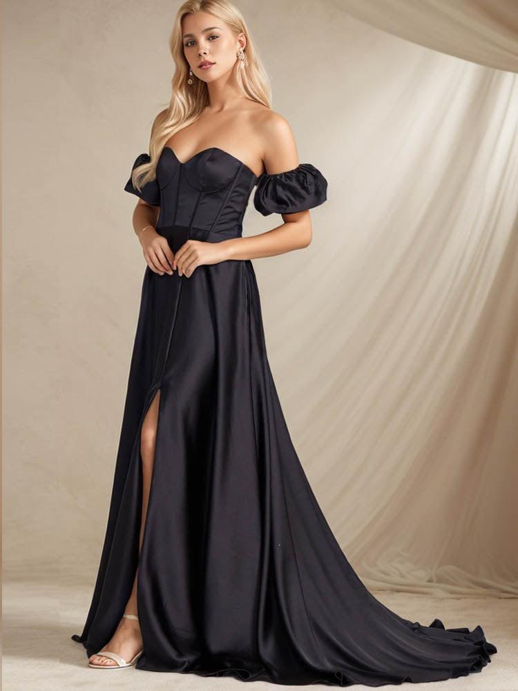 Black Satin Dress Sexy Corset Cocktail Ball Dress