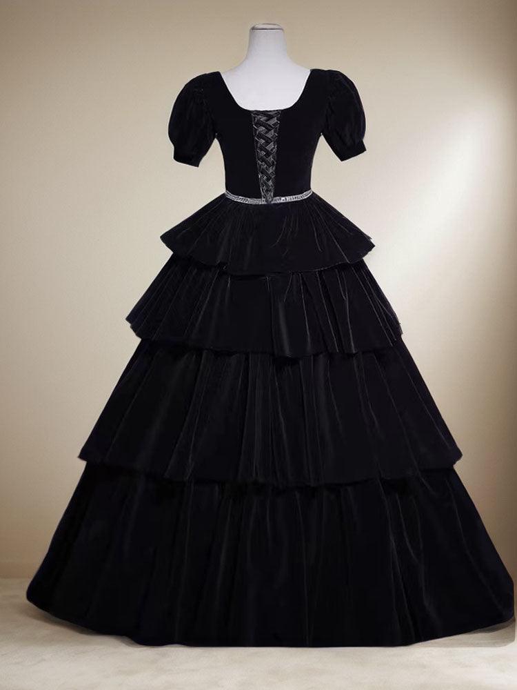 Black Velvet Dress Black Ball Gown With Lantern Sleeves And Chain Detail