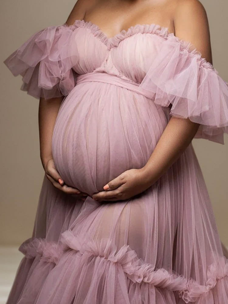 Tulle Maternity Dress Elegant Maternity Dress With Plus Size Ruffles Suitable For Photo Shoot