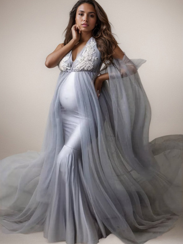 Satin Maternity Dress Tulle Mermaid Photography Dress