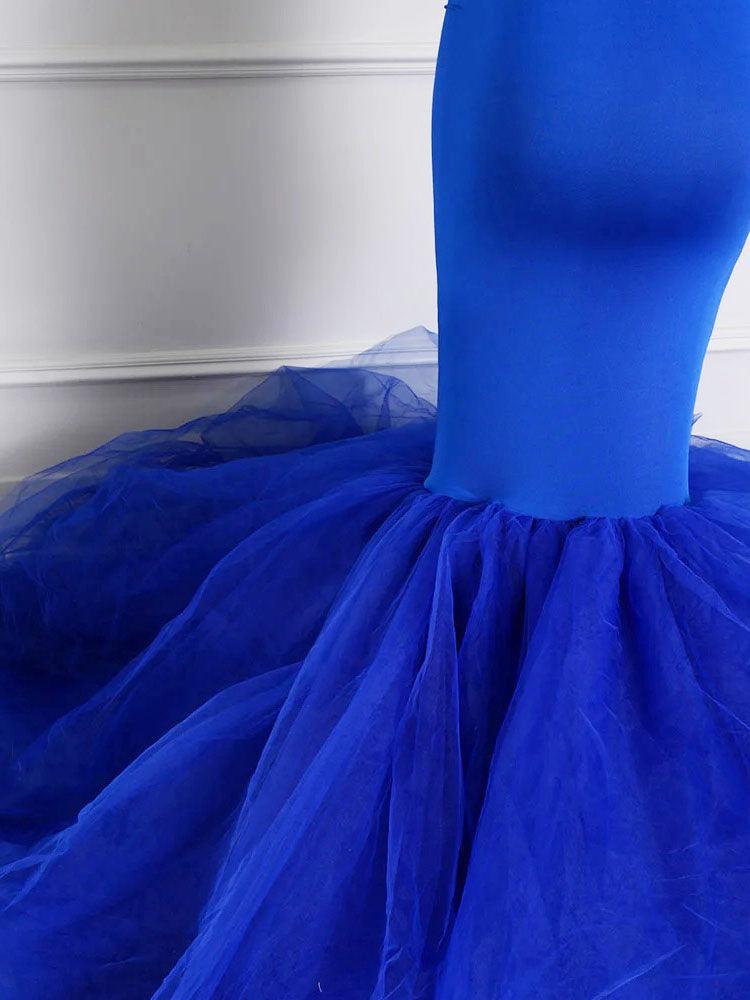 Blue Mermaid Maternity Dress Elastic Fabric Maternity Evening Dress Maternity Photo Shoot Clothes