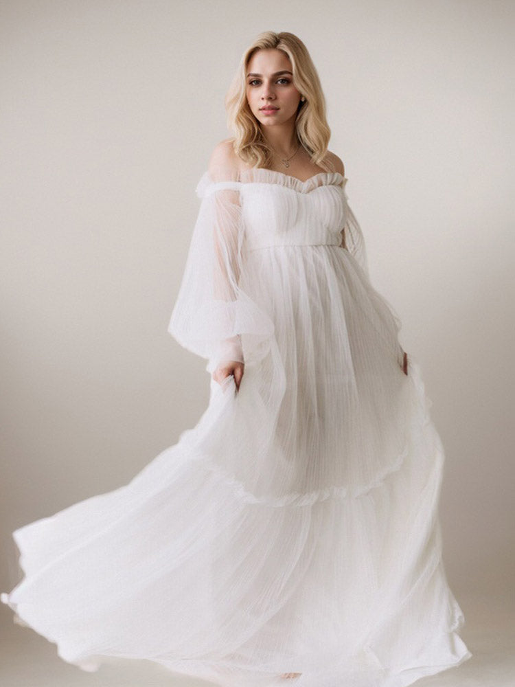 Maternity Dress Sale Tulle See-Through Maternity Photography Dress