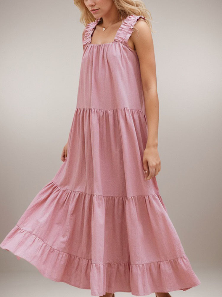 Linen Dresses Pink Women's Bohemian Dress