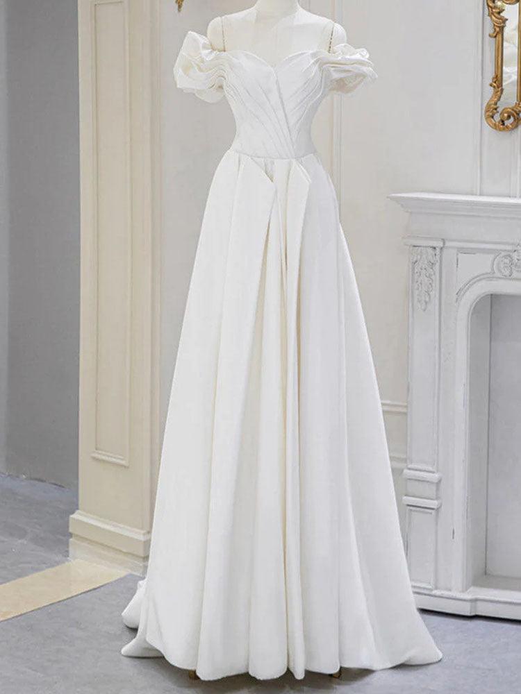 Satin White Dress Women's Party Dress Wedding Dress With Sleeves