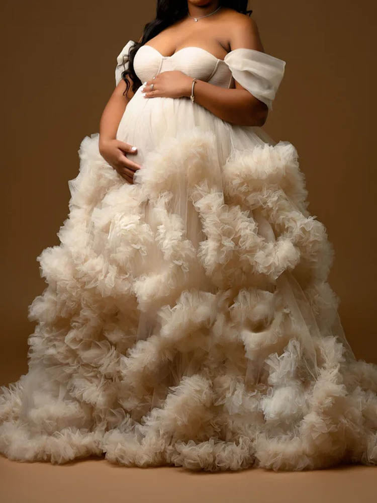 Maternity Shower Dresses Ruffle Wedding Dress Maternity Dress High Waist Party Dress