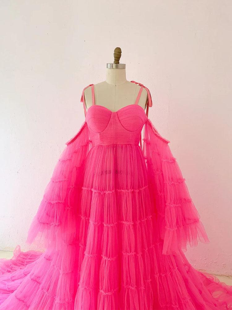 Baby Shower Dress For Mom To Be Pleated Tulle Maternity Dress, Women Taking Photos