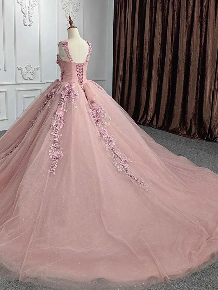 corset tulle dress Sexy 3D Flower Ball Gown