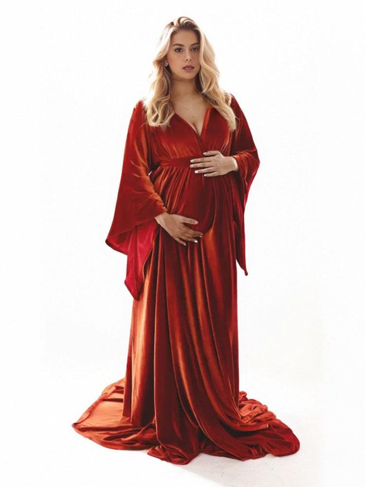 Velvet Maternity Dress Plus Size Bohemian Robe Long Sleeve Maternity Photo Shoot Dress