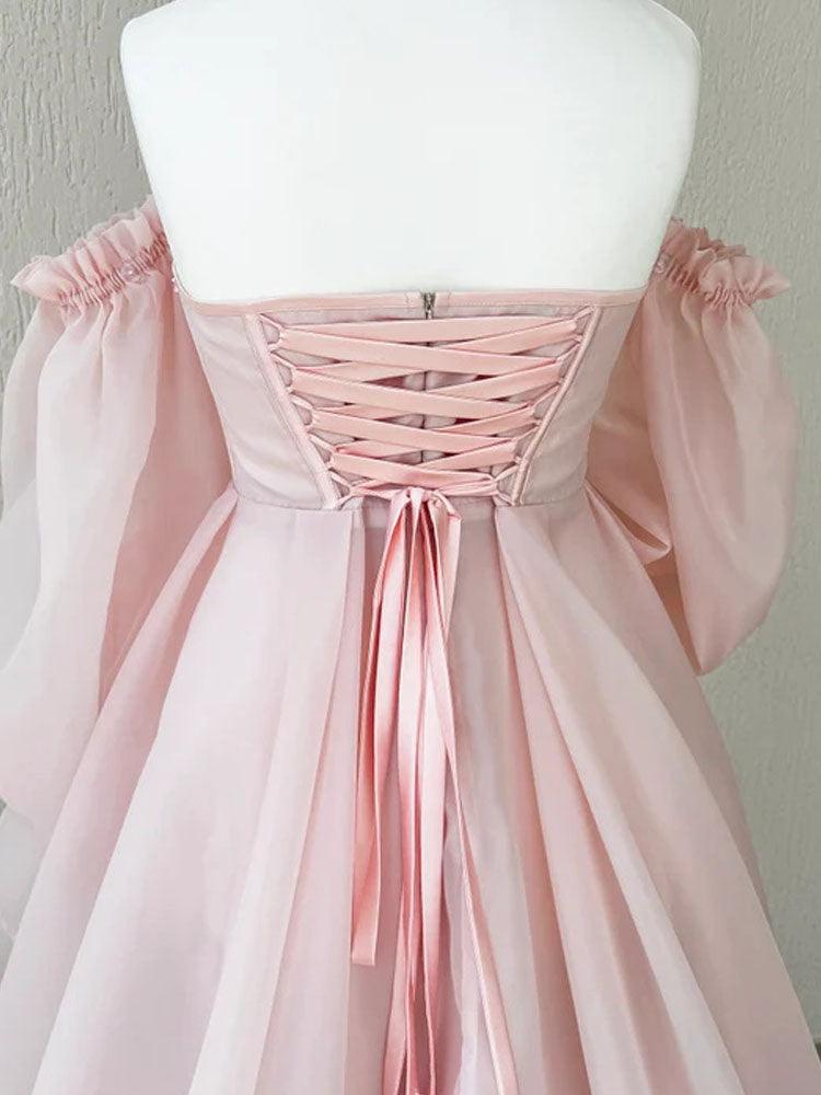 organza dress cute pink long sleeves maxi train ball gown