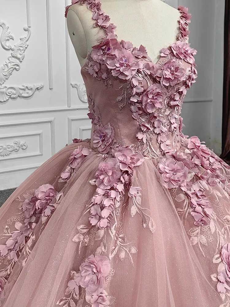 corset tulle dress Sexy 3D Flower Ball Gown