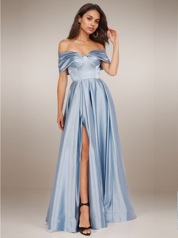 Blue Satin Dress Corset Ball Gown Formal Wear