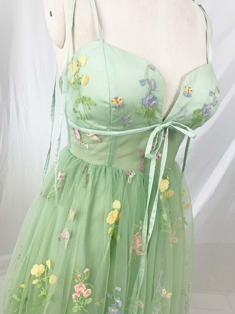 Embroidered Green Bodycon Dress Tea Party Dress