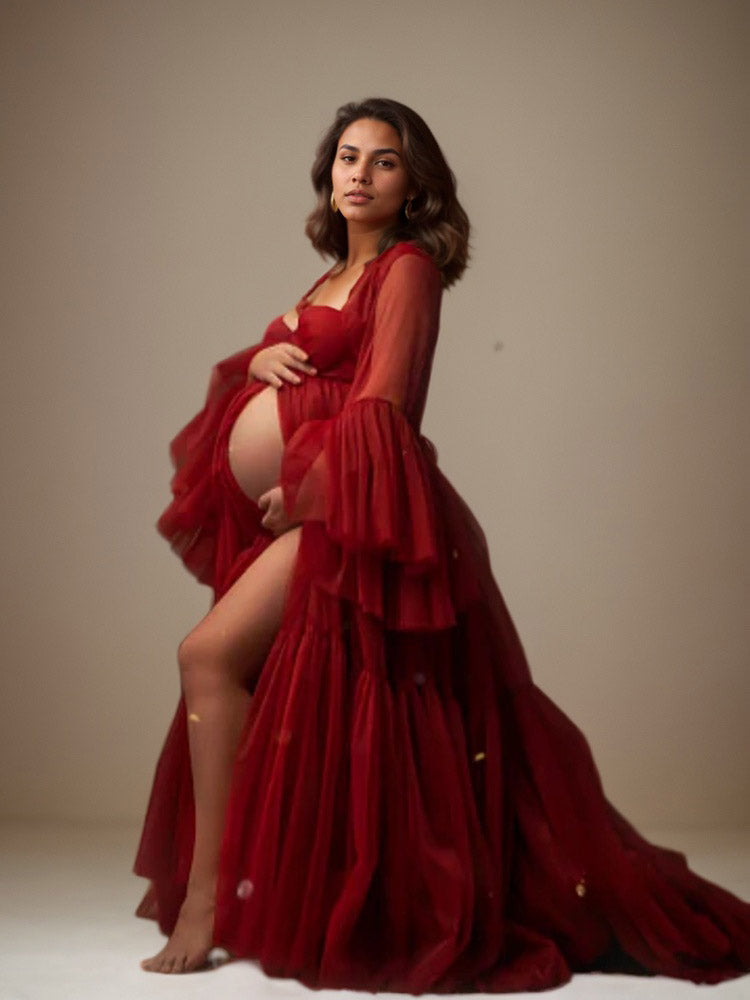 Maternity Tulle Dresses Red Baby Shower Maternity Dress Photo Shoot