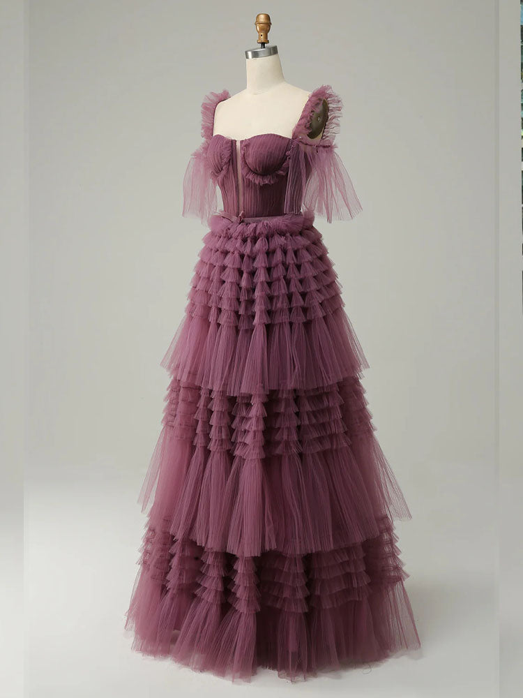 Purple Tulle Dress Multi-layered Ruffled Ball Gown