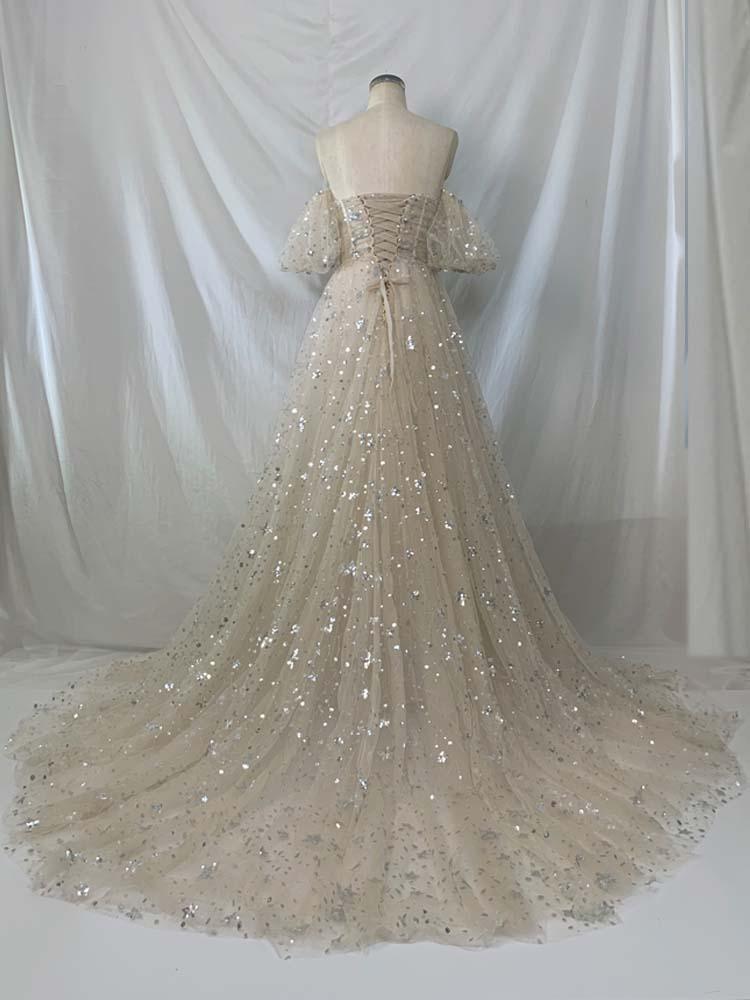 Sequined dress star embroidery sparkling wedding dress