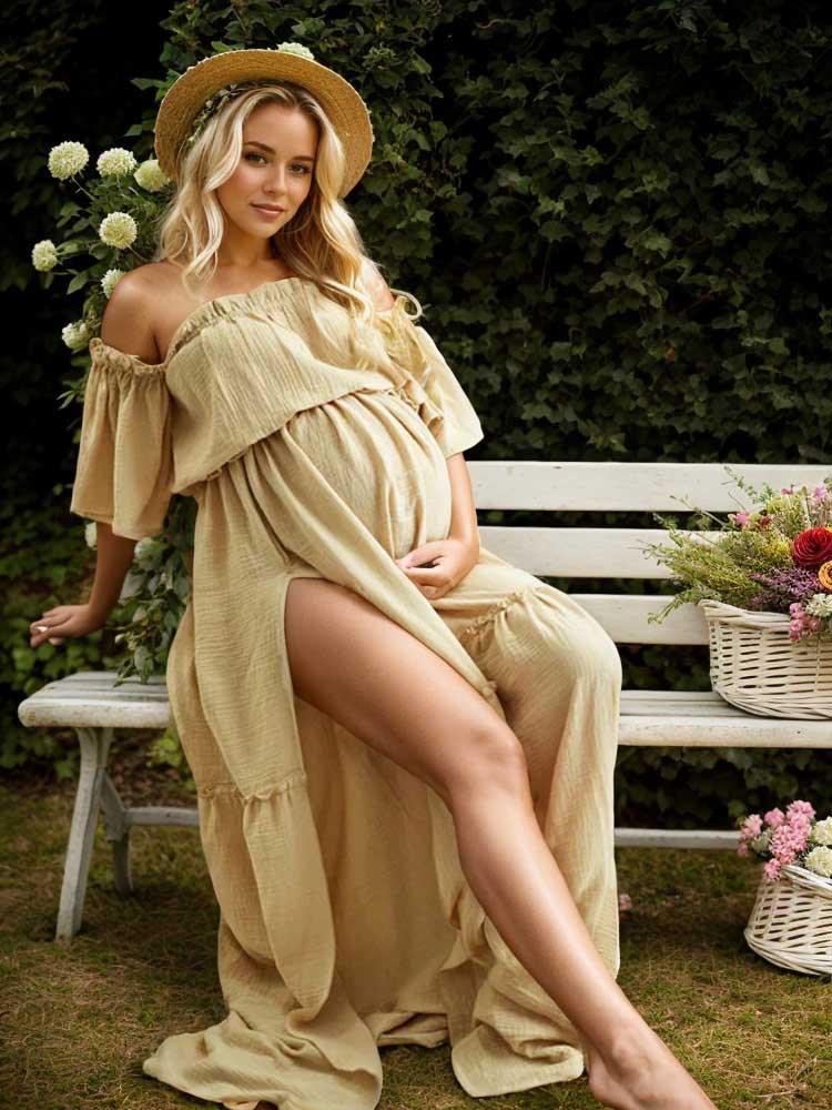 Two Piece Maternity Outfit For Photoshoot Elastic Neck Photography Dress Maternity Baby Shower Dress