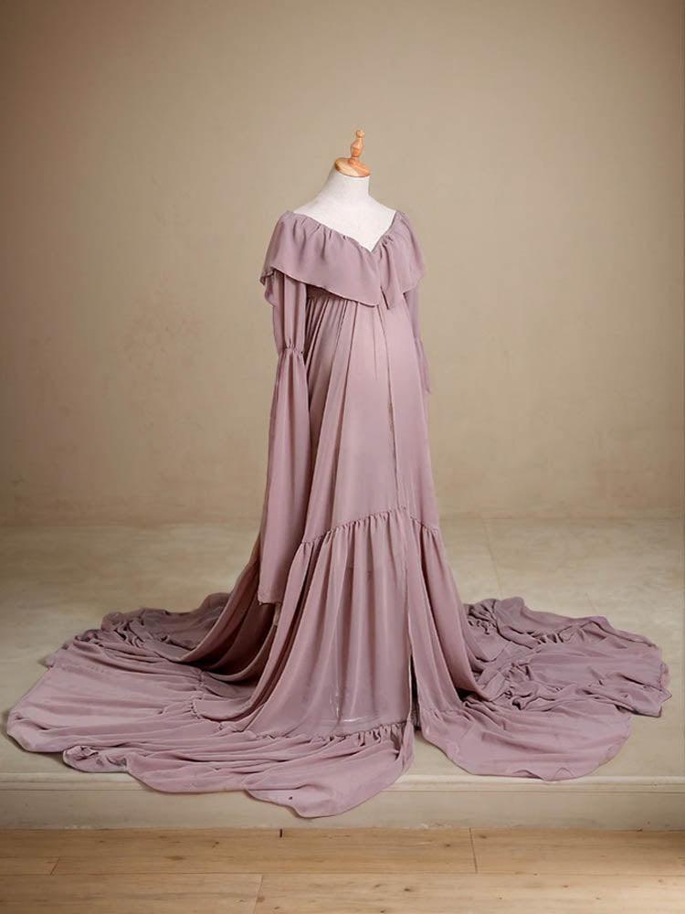 long sleeve long maternity dress chiffon maternity dress for photoshoot