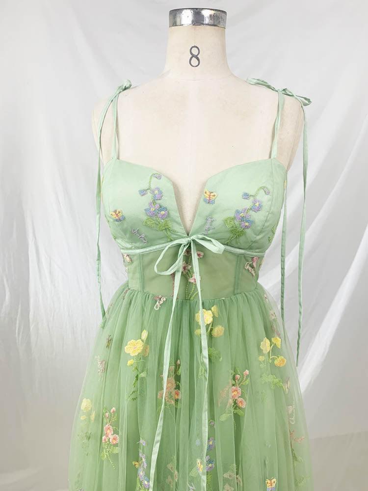 Embroidered Green Bodycon Dress Tea Party Dress