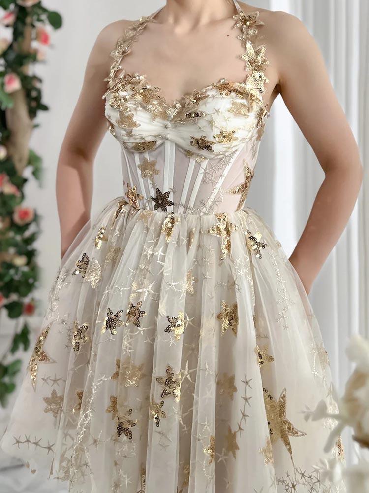 Sequin Mini Skirt Sweetheart Star Tulle Tea Party Dress