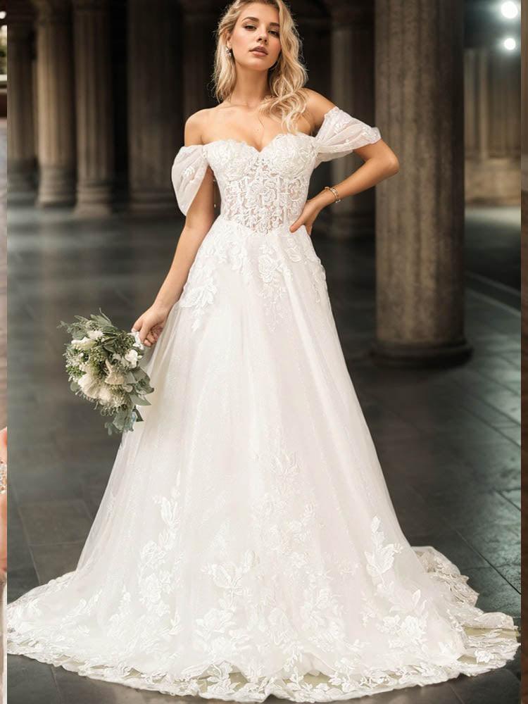 Goth Wedding Dress Sweetheart Trailing Soft White Lace Ball Gown