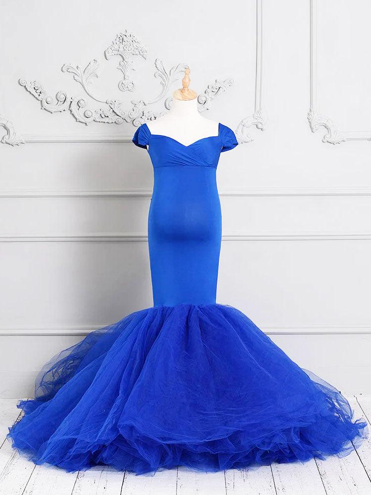 Blue Mermaid Maternity Dress Elastic Fabric Maternity Evening Dress Maternity Photo Shoot Clothes