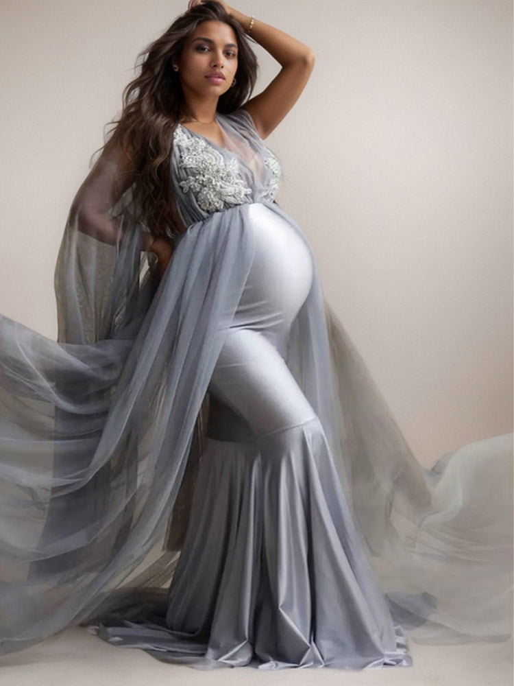 Satin Maternity Dress Tulle Mermaid Photography Dress