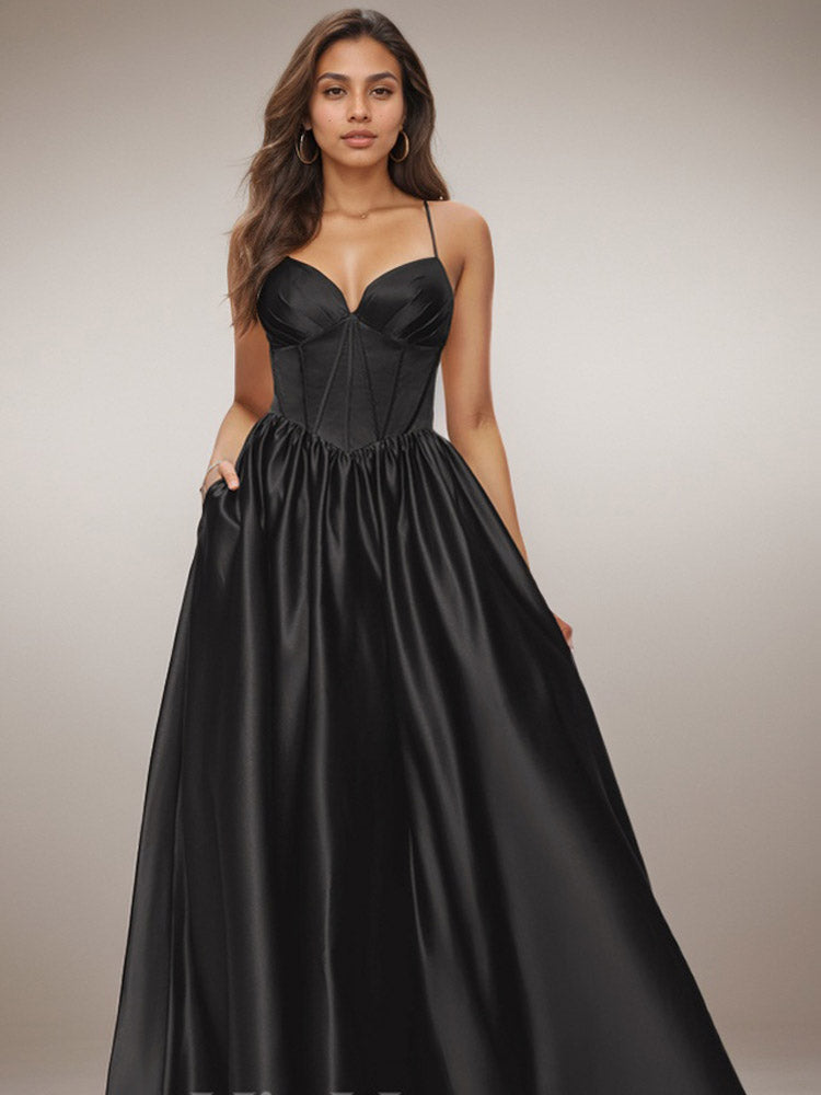 Satin Black Dress Elegant Sexy Formal Prom Dresses