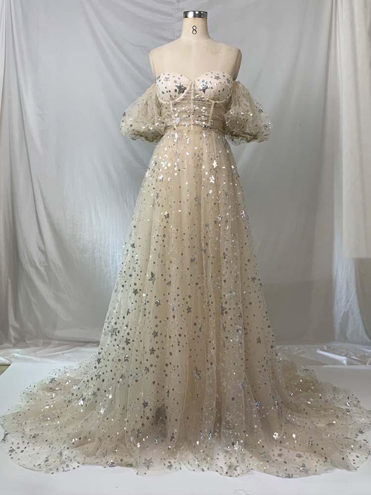 Sequined dress star embroidery sparkling wedding dress