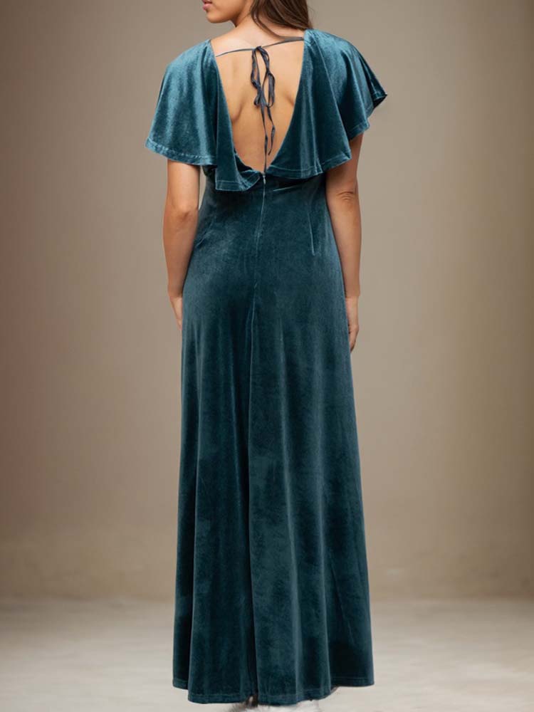 Maternity Velvet Dress V-neck Backless Evening Dress