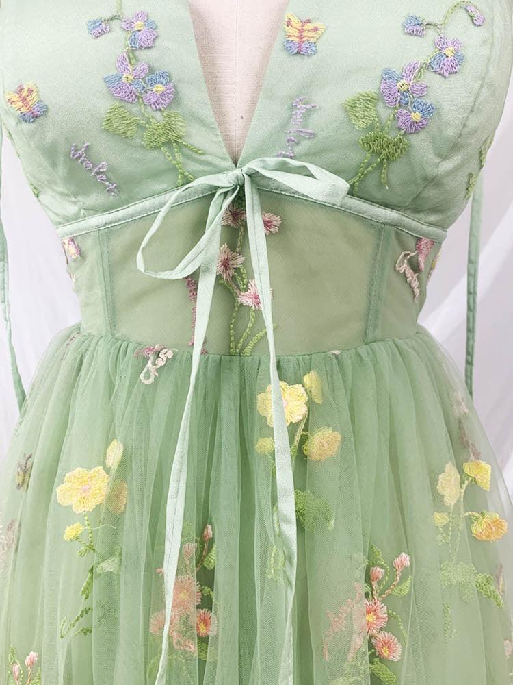 Embroidered Green Bodycon Dress Tea Party Dress