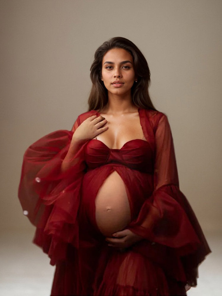 Maternity Tulle Dresses Red Baby Shower Maternity Dress Photo Shoot