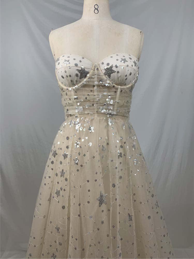 Sequined dress star embroidery sparkling wedding dress