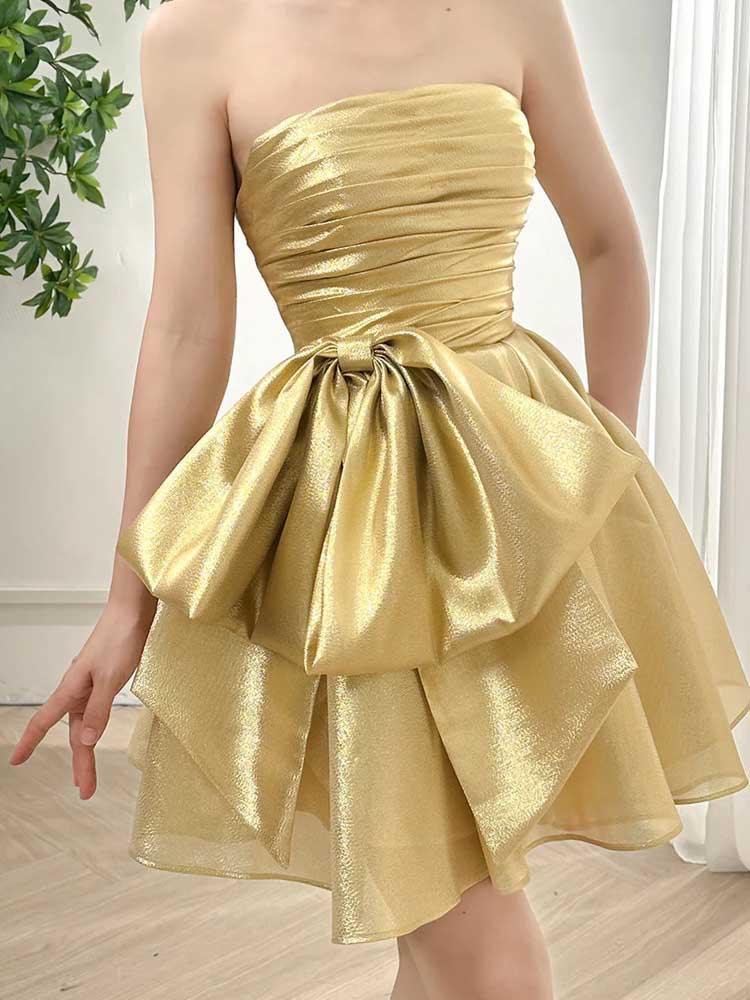 Metallic Mini Skirt Sexy Bow Ball Dress