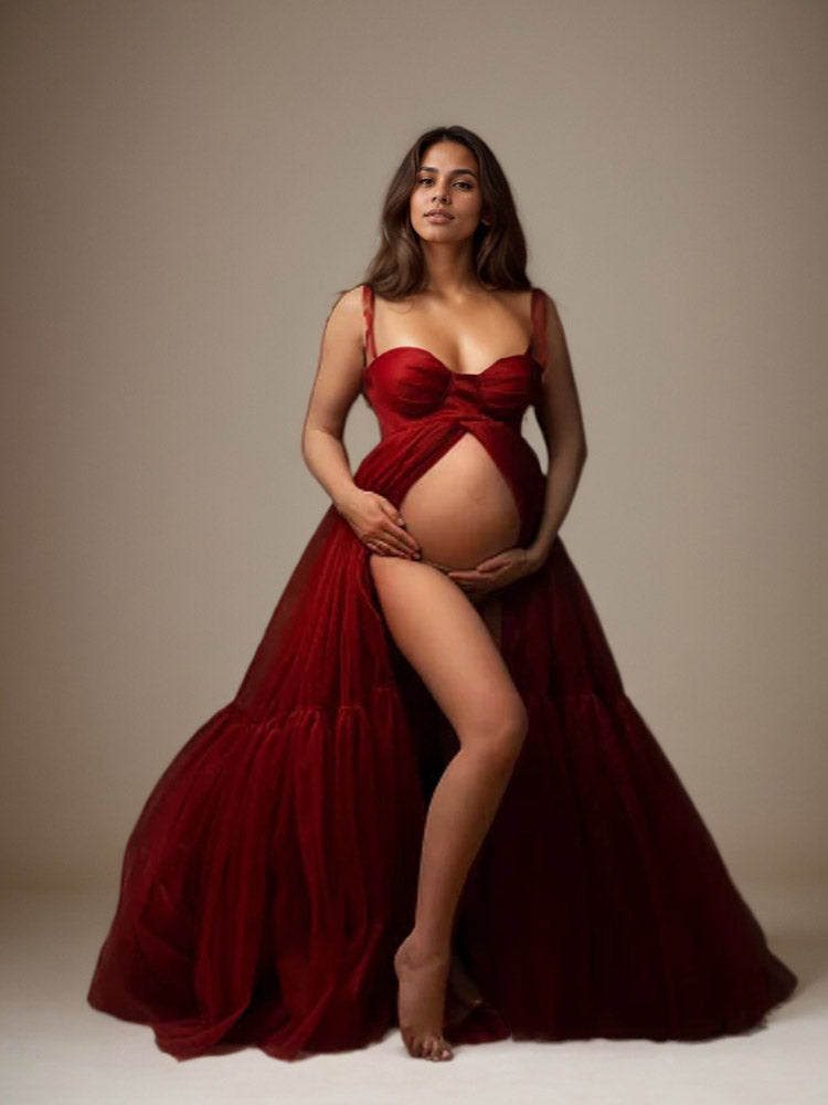 Maternity Tulle Dresses Red Baby Shower Maternity Dress Photo Shoot