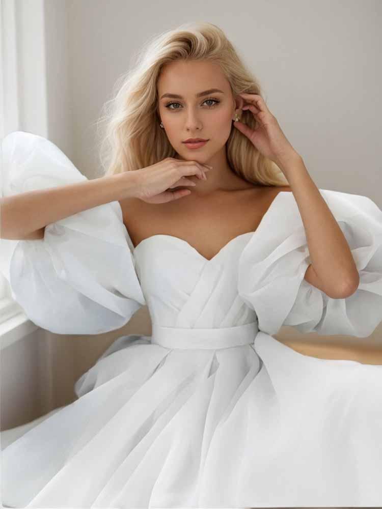 A-line short sleeve wedding dress - A LITTLE