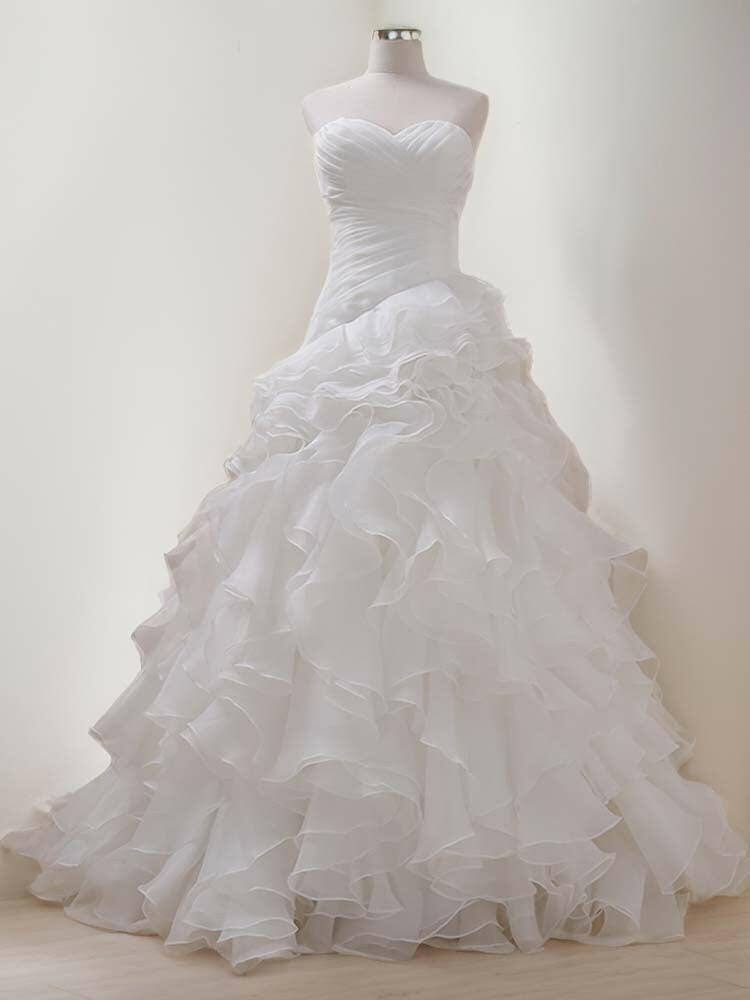 A-line tulle wedding dress with multiple layers of ruffles bridal attire - A LITTLE