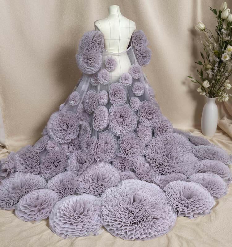 3D handmade large flower shawl photography long trailing cloak - A LITTLE