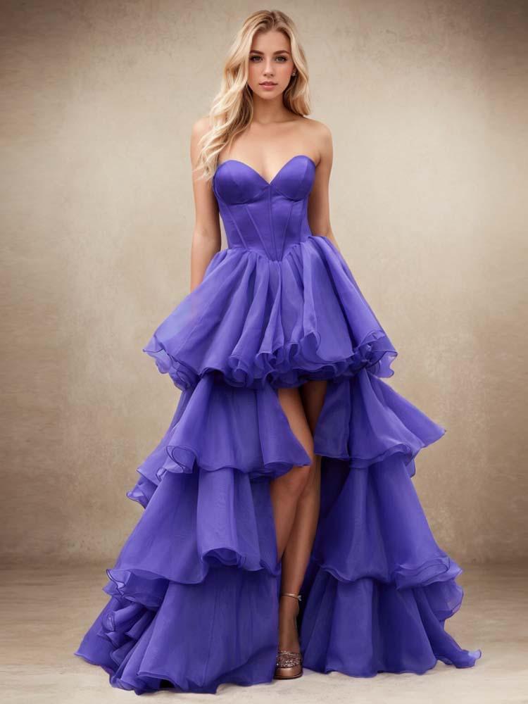 Purple dress multi-layer lotus leaf charming bridesmaid dress - A LITTLE