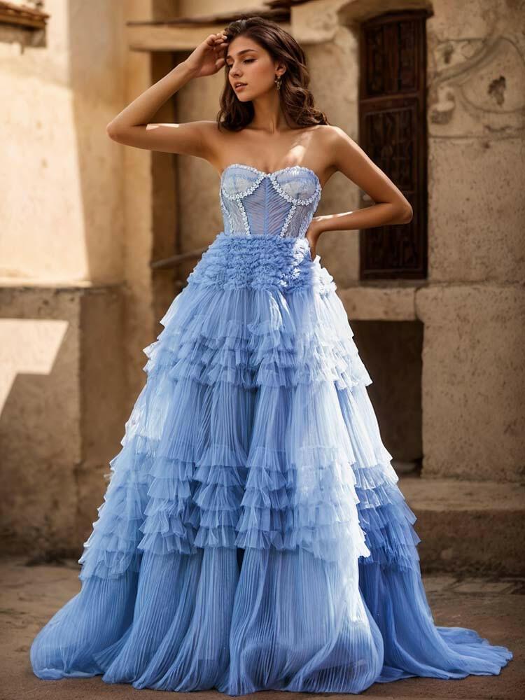 Women's Ball Gown Layered Ruffle Dress - A LITTLE