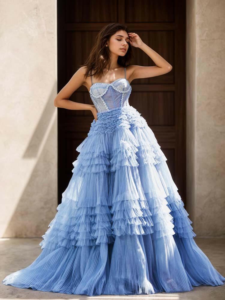 Women's Ball Gown Layered Ruffle Dress - A LITTLE