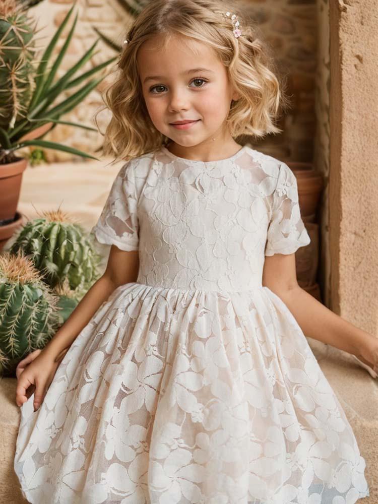 Vintage Rustic Lace Flower Girl Gown Princess Dress - A LITTLE