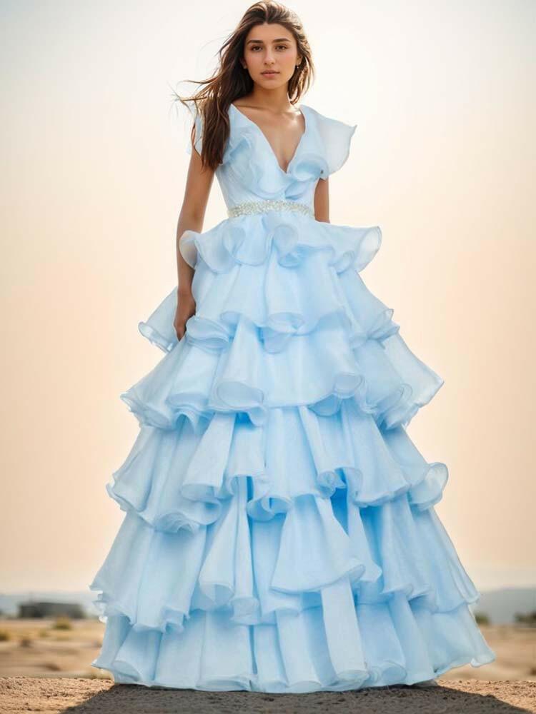 Blue Ball Gown 2024 Ruffles - A LITTLE