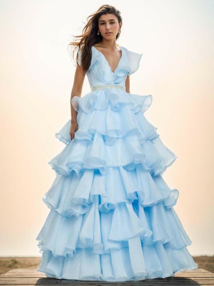 Blue Ball Gown 2024 Ruffles - A LITTLE