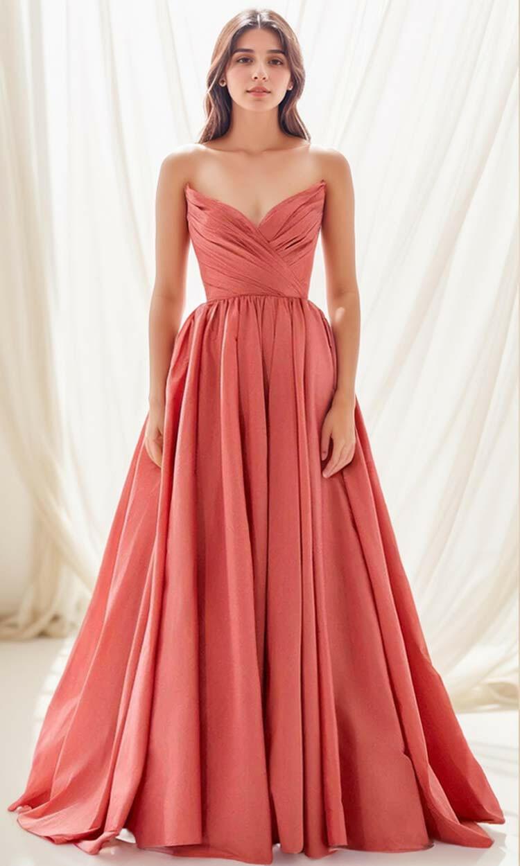 Off-the-shoulder small ball gown V-neck pleated floor-length skirt - A LITTLE