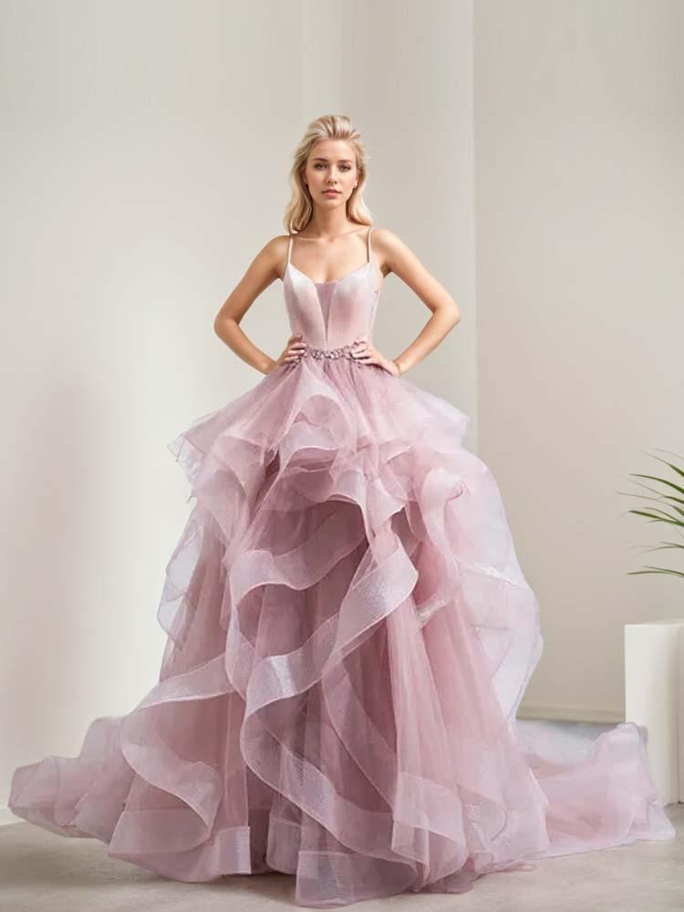 Wedding dresses, bridesmaid dresses and ball gowns with irregular ruffle trains - A LITTLE